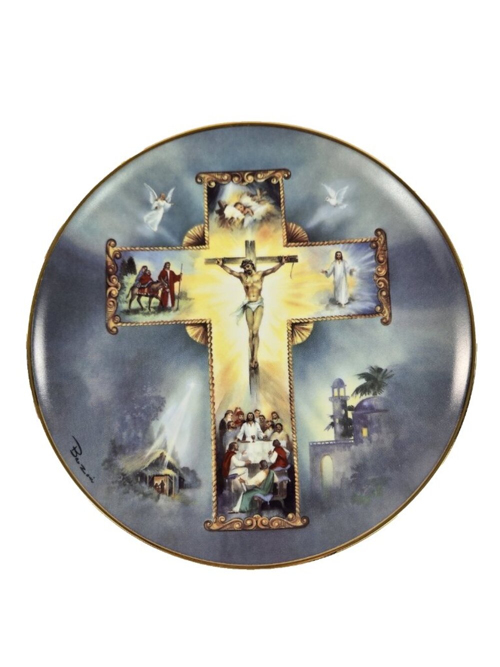 Religious Decorative Plate Cross Jesus Barzoni Life of Christ Franklin Mint 8in